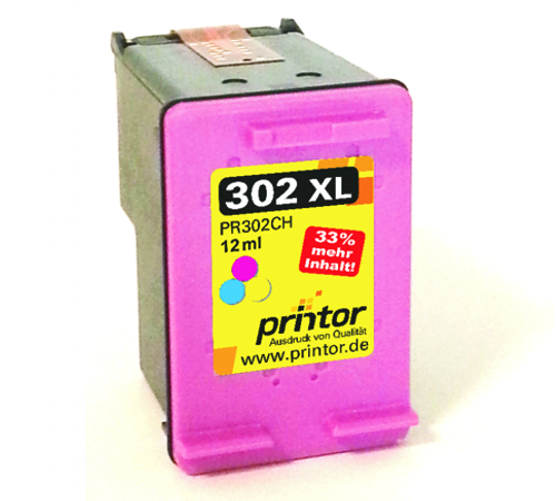 Tintenpatrone wiederaufbereitet zu HP 302 (F6U67AE) XL, 3-farbig