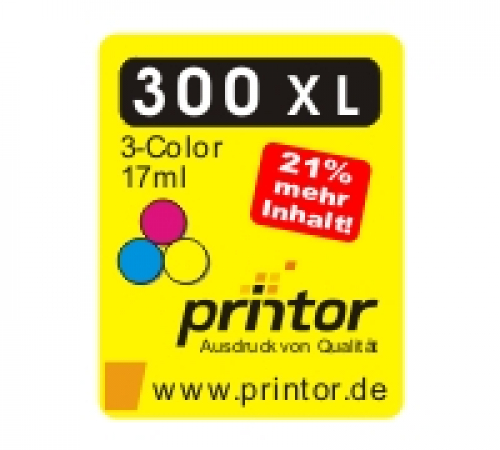 Ink cartridge remanufactured for HP 300 (CC644EE) XL, 3-colour